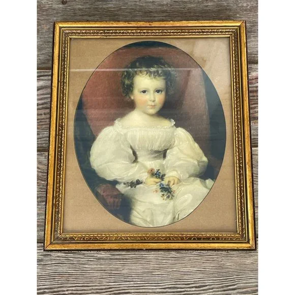 Vintage Art Deco Victorian Little Girl Print Gold Frame - Picture 13 of 13